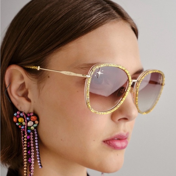 Camilla “Luxor Life” Oversized Gold Glitter Brown Gradient Boho Sunglasses main image 6